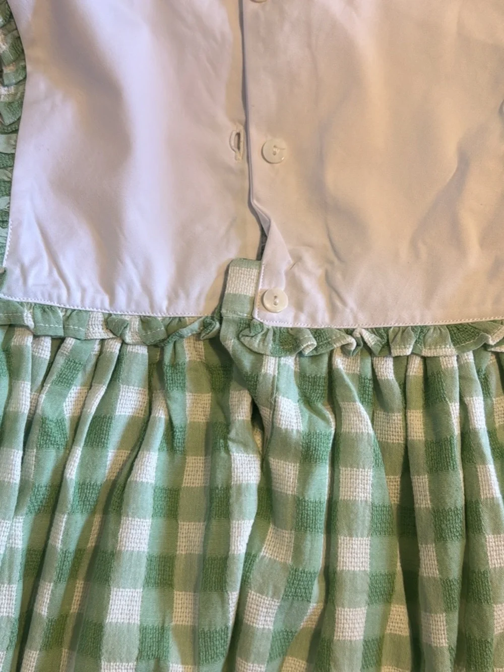 Green Gingham Appliqué Kids Dress with Apple Detail